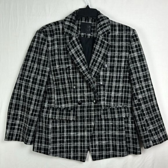 Mina Self Women's XXL Black Plaid Double Breasted Tweed Blazer - Picture 1 of 12